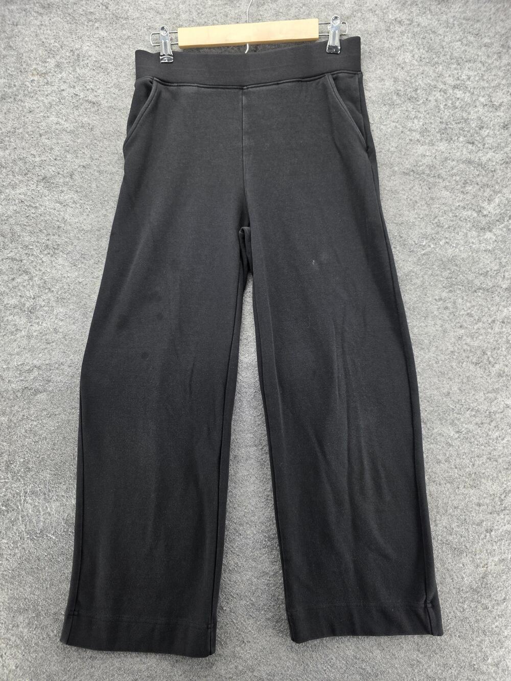 Ayr Pants Womens M Black Cropped Jersey Pull On Pockets Stretch Waist 27 In